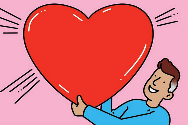 Illustration of a person holding a large heart of love.