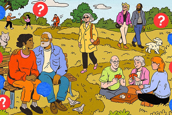 Illustration of people in a park.