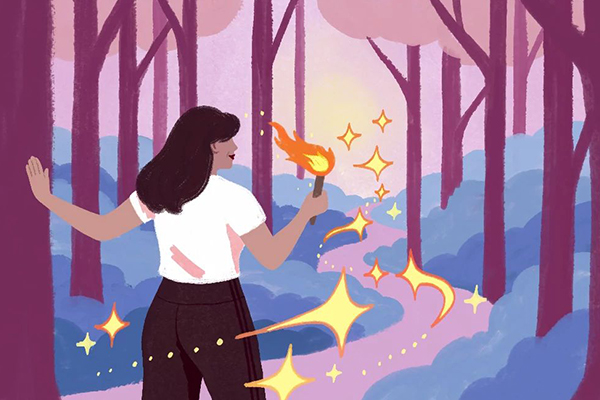 Person navigating a forest.