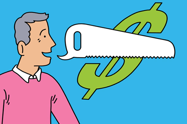 Illustration of a dollar sign being sawed in half.