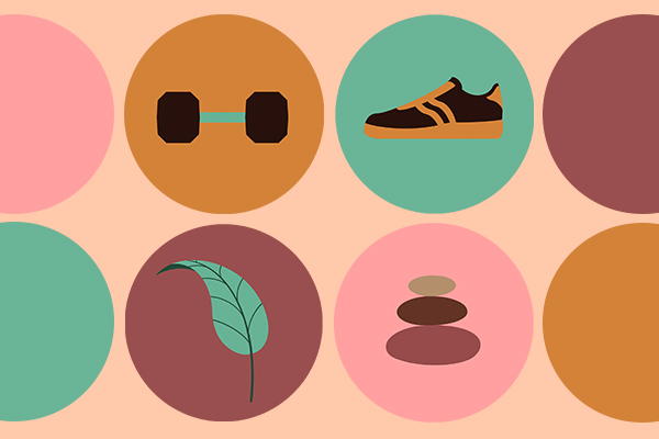 Collage of workout-related icons.