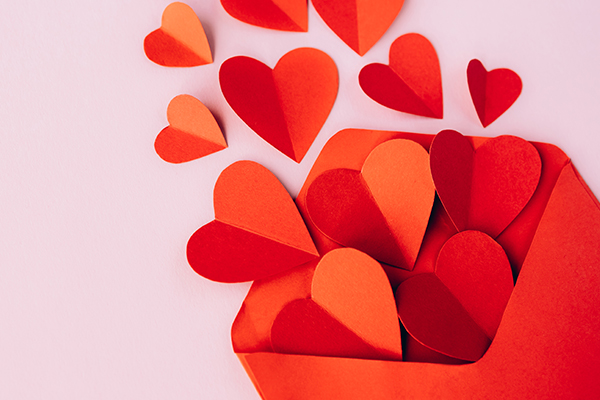 Envelope full of hearts.