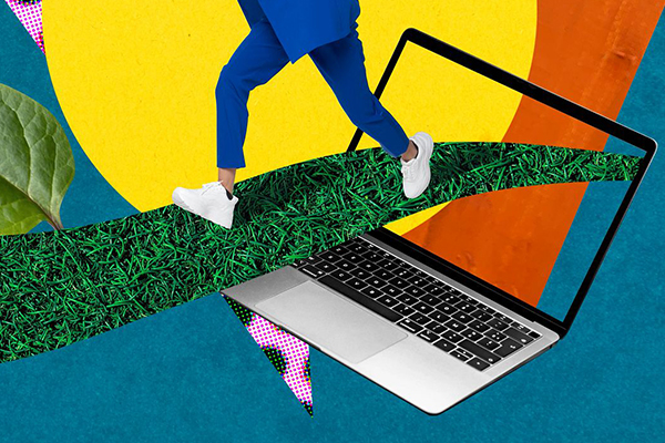 Person walking out of a laptop computer.