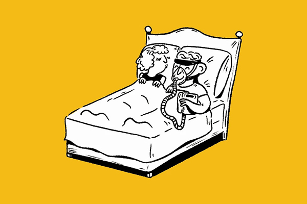 Illustration of a sleep apnea mask being worn.