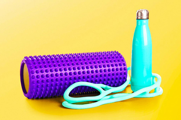 Massage roller and water bottle.