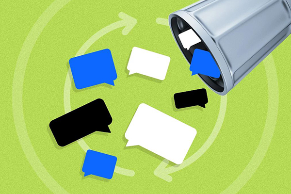 Messages falling out of a trash bin.