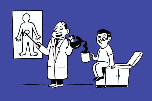 Doctor pouring coffee for a patient.