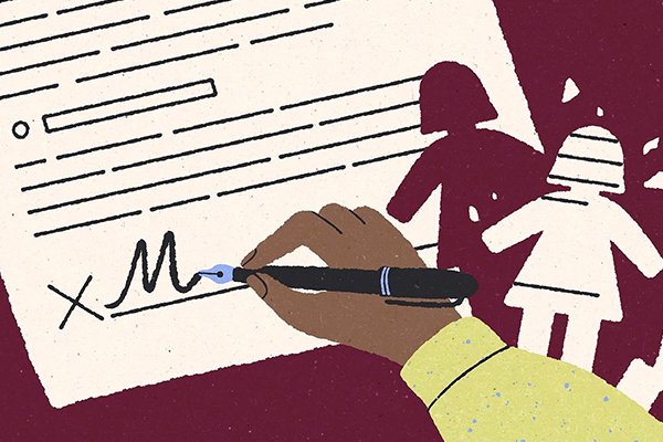Illustration of signing a will.