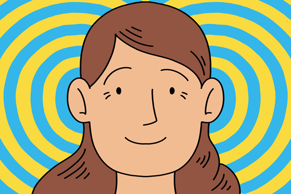 Person standing in front of circular patterns.
