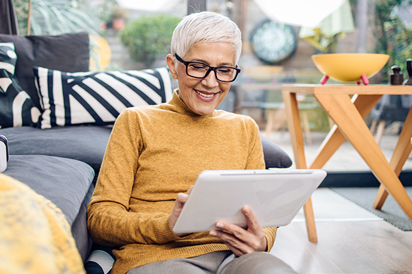 Person using a tablet device.