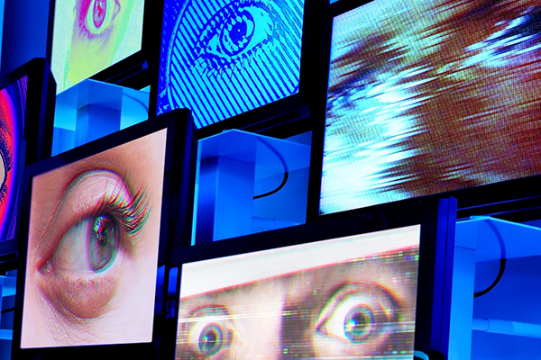 Eyes on multiple television screens.