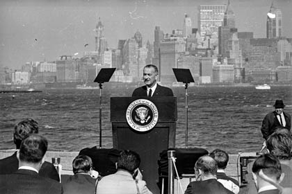 President Lyndon Johnson speaks in 1965