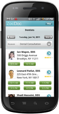 Zoc Doc screenshot - Dentists
