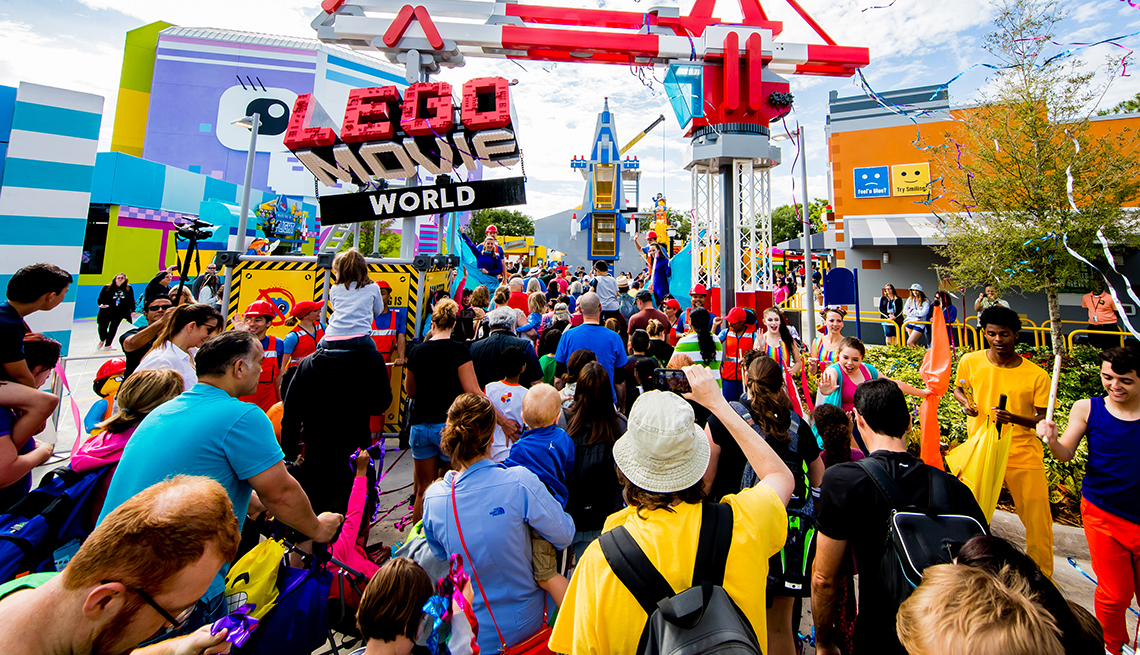 families celebrate at the official opening of Lego Movie World at LegoLand Orlando