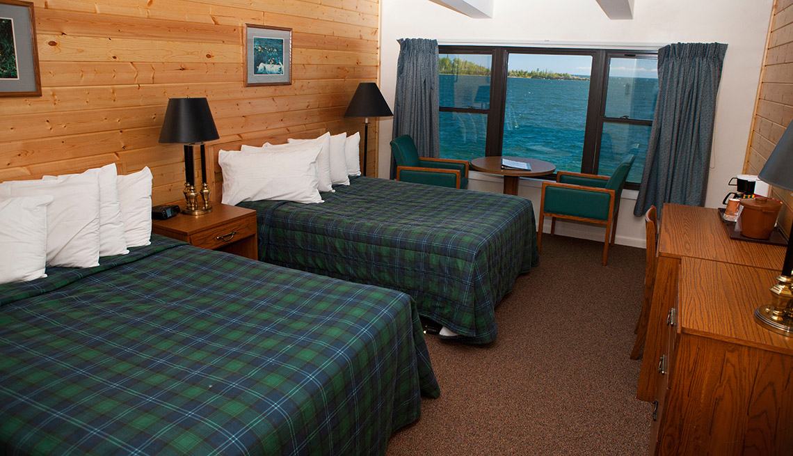 Guest room at the Rock Harbor Lodge with view of Rock Harbor, Isle Royale National Park, Michigan