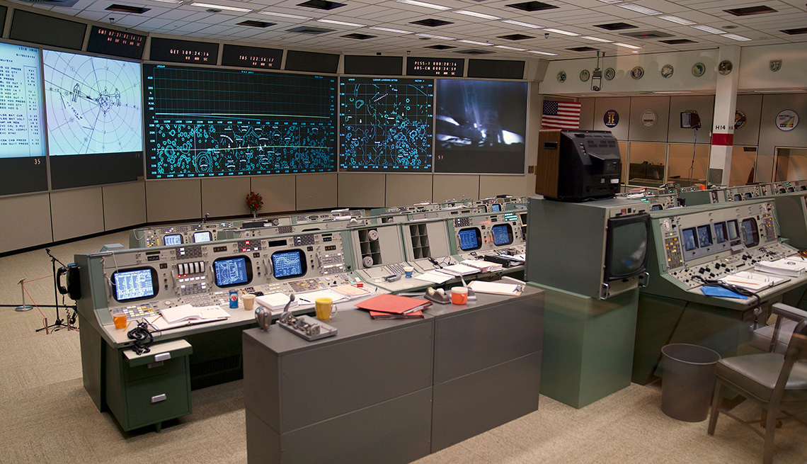 The newly restored Apollo Mission Control Room is shown at NASA's Johnson Space Center in Houston on June 28, 2019. - 50 years after handling the Apollo 11 mission, NASA's Apollo mission control center has been restaured to appear just as it did back then