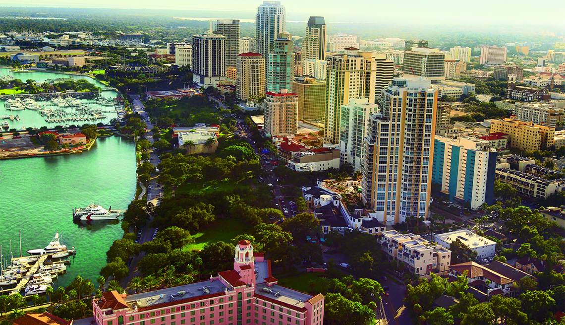 Horizonte de Tampa con botes, hoteles y zonas verdes
