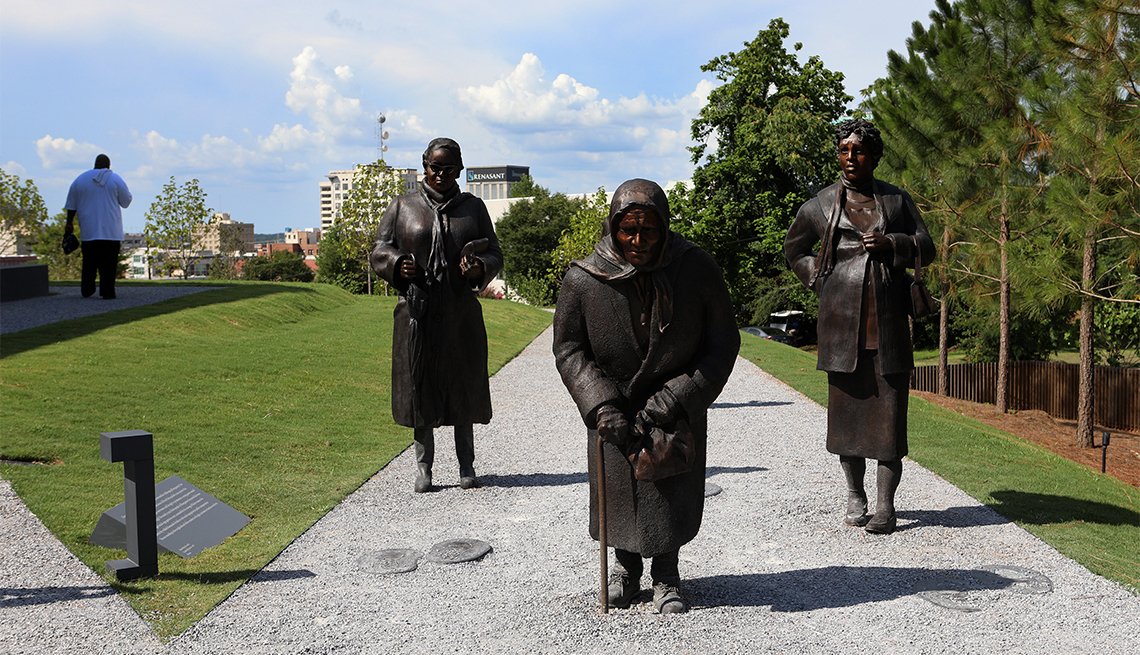 item 3 of Gallery image Dana King's 'Guided By Justice' statue, dedicated to black women who sustained the Montgomery Bus Boycott and collectively walked thousands of miles, stands inside The National Memorial For Peace And Justice in Montgomery, Alabama 