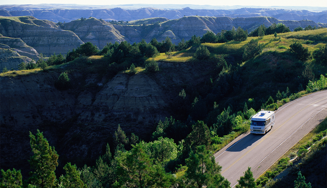 item 1 of Gallery image - aerial view of an RV at Theodore Roosevelt National Park