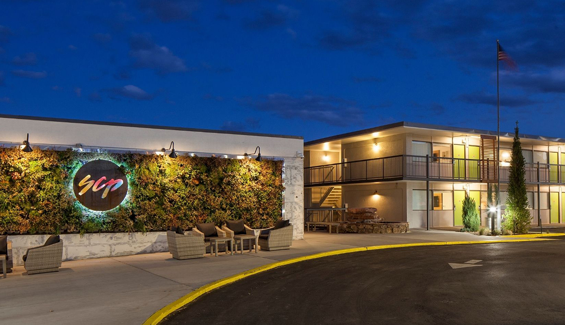 exterior of the s c p hotel colorado springs showing a living wall