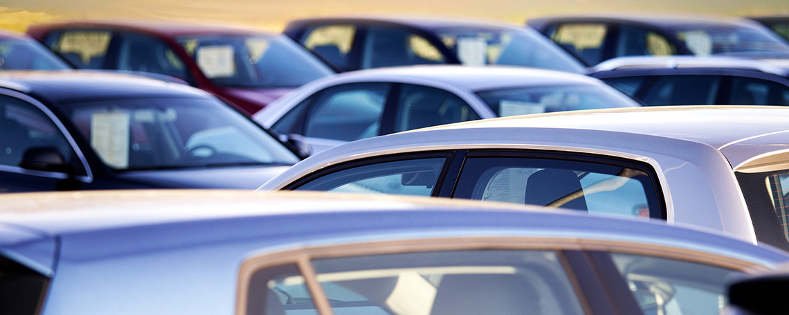 close up with shallow depth of field of brand new cars