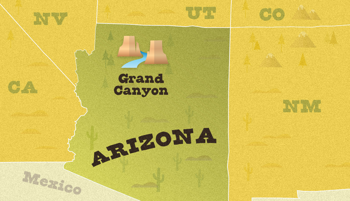 Mapa ubica el Parque Nacional del Gran Cañón en Arizona
