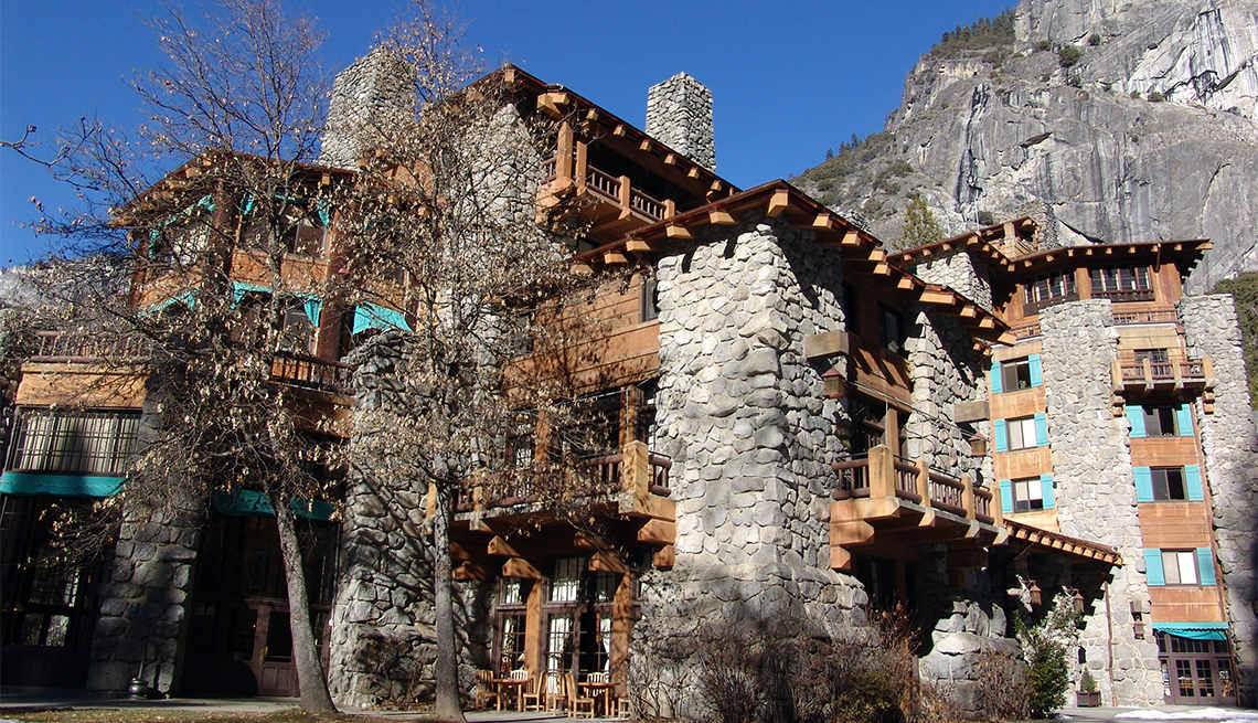 item 5 of Gallery image - A winter picture of the famous AhWahnee Hotel in Yosemite