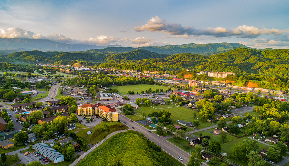 aerial view of Pigeon Forge and Sevierville Tennessee