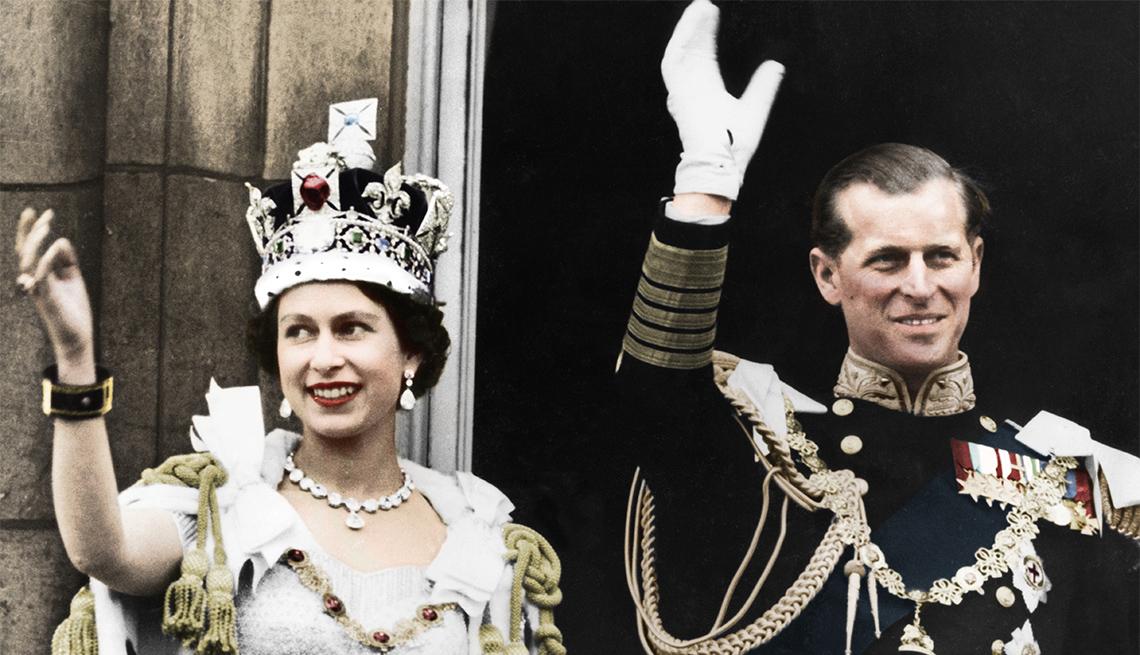 Queen Elizabeth II and the Duke of Edinburgh on the day of their coronation, Buckingham Palace, 1953