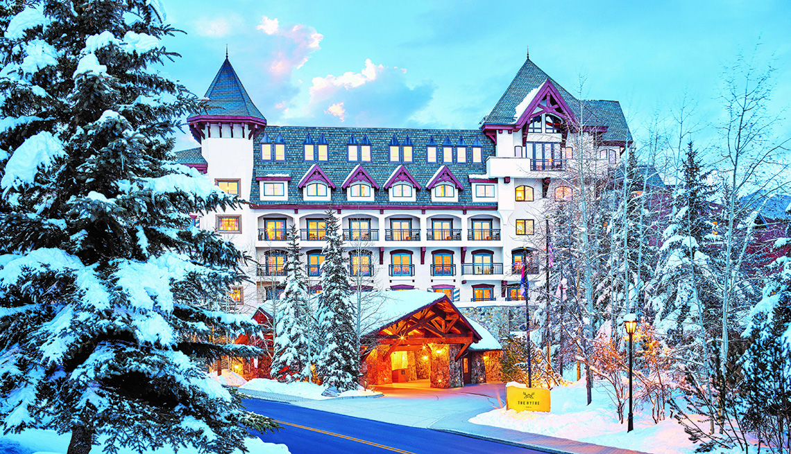 item 12 of Gallery image - the multistory alpine themed looking hythe hotel in vail colorado in a snow covered landscape