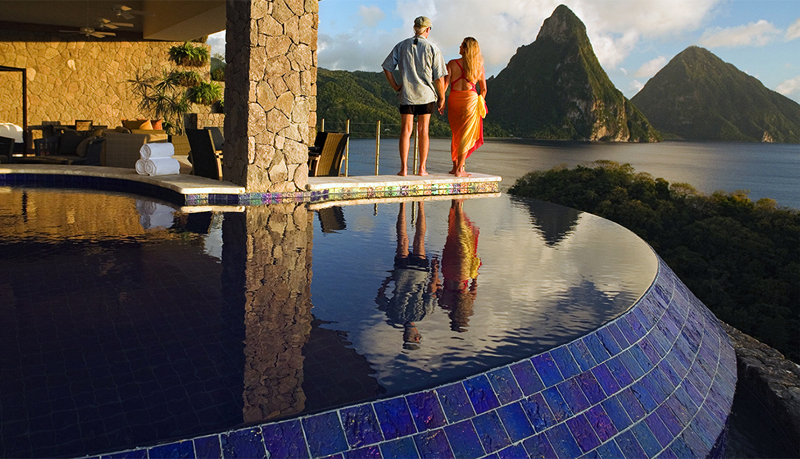 Couple Looking at Piton Mountains on Saint Lucia Island, Caribbean Island Guide