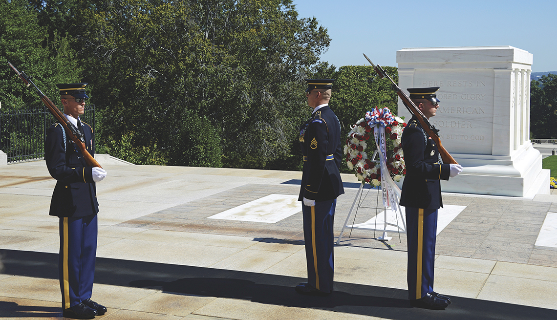 Changing of the Guard Ceremony at Tomb of Unknown Soldier at Arlington National Cemetery in Virginia, Memorial Day Historic Sites