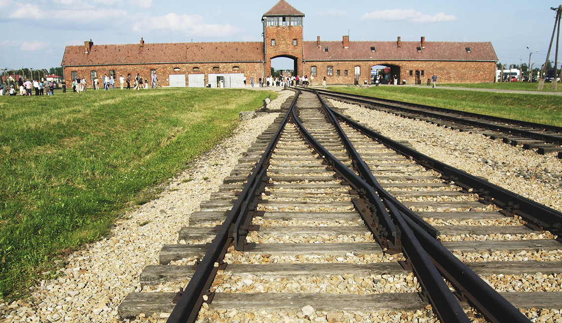 Train Tracks into Auschwitz-Birkenau Concentration Camp in Poland, Memorial Day Historic Sites