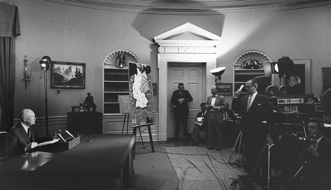 Black And White Photo Of President Dwight D. Eisenhower From The Oval Office, Presidential LIbraries