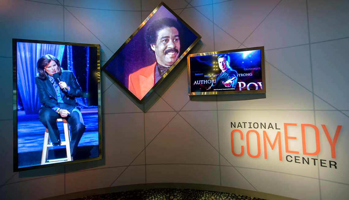 Video screens at the National Comedy Center