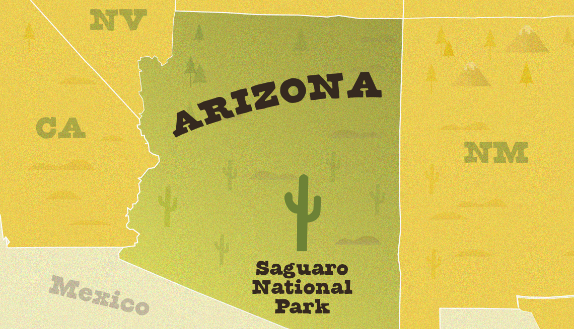 Mapa de Arizona muestra la ubicación del Parque Nacional Saguaro