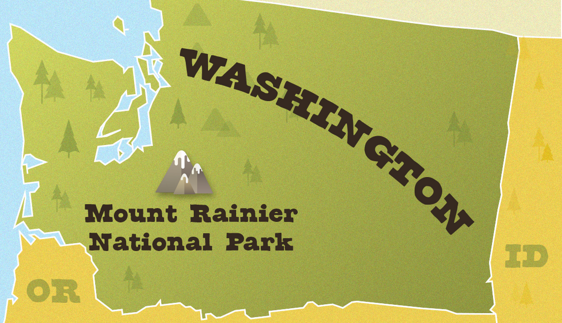 Mapa muestra la ubicación del Parque Nacional Monte Rainier