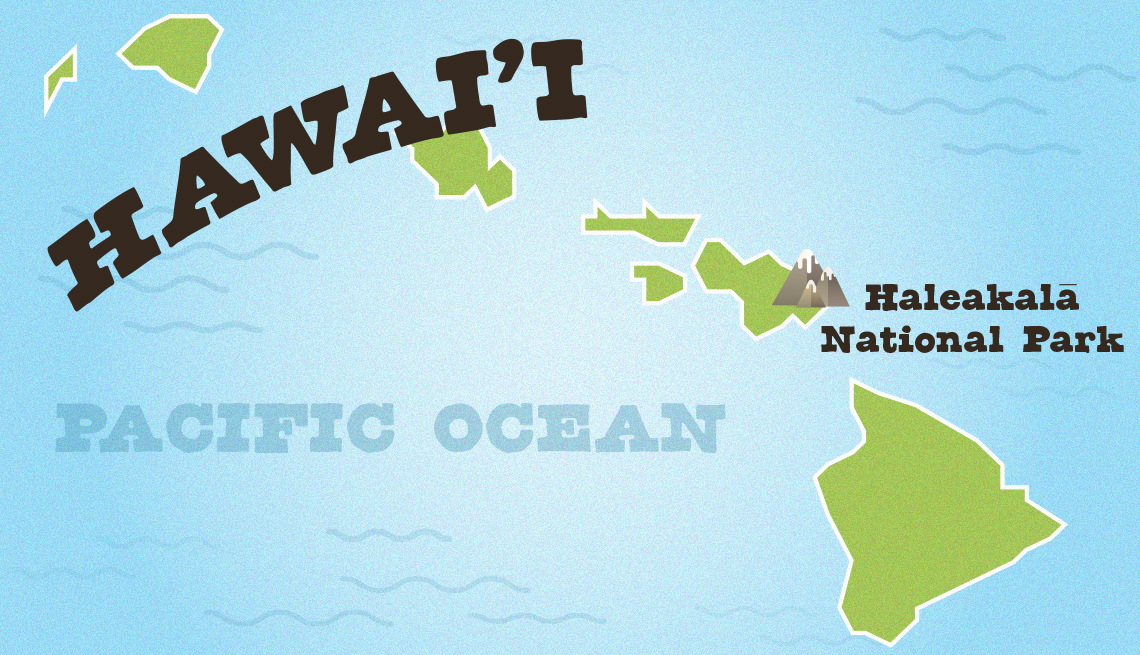Mapa de Hawái muestra la ubicación del parque nacional Haleakala