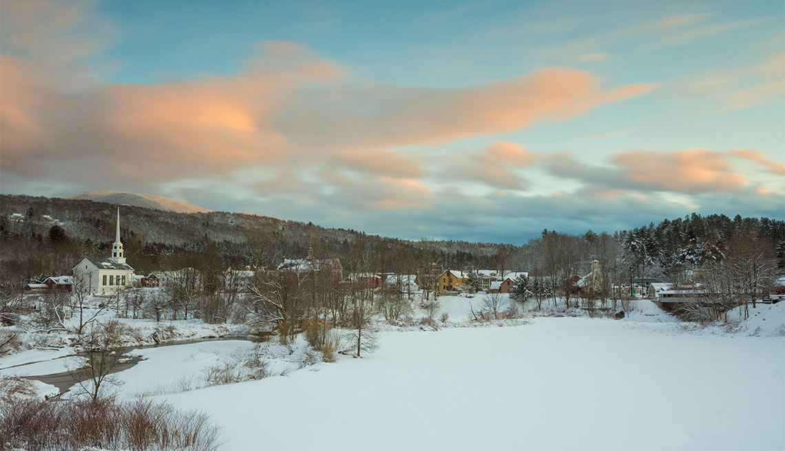 sunset over Stowe Vermont in Winter
