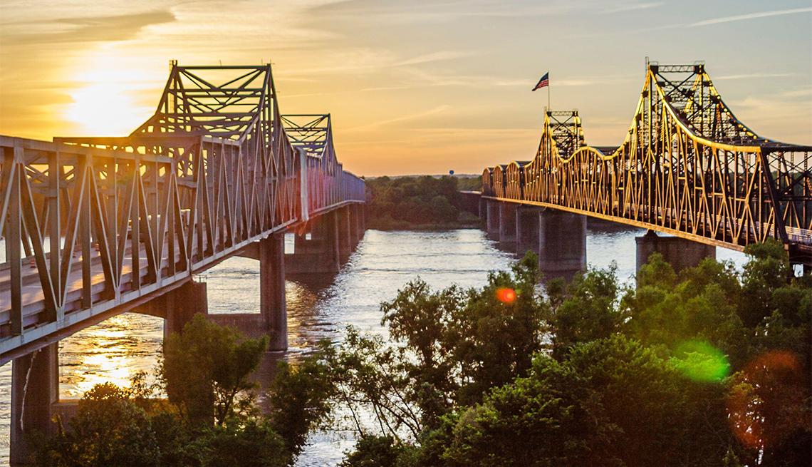 Vicksburg Mississippi River Bridges at sunset