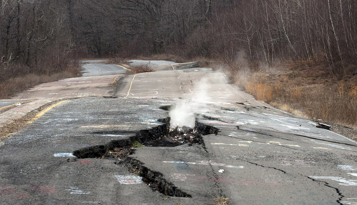 A Crack In The Road Near Centralia Pennsylvania Where Smoke Rises Out Of The Ground, Strange Destinations