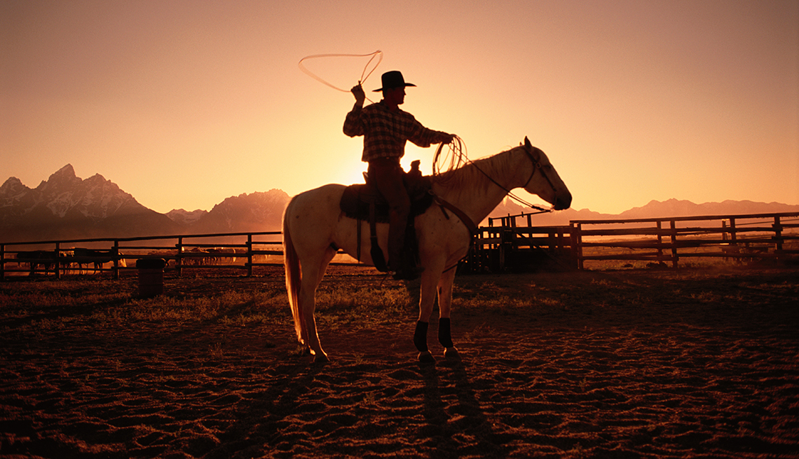 item 2 of Gallery image - Man Horse Lariet Sunset, Corral Fence, Great All-Inclusive Vacations 