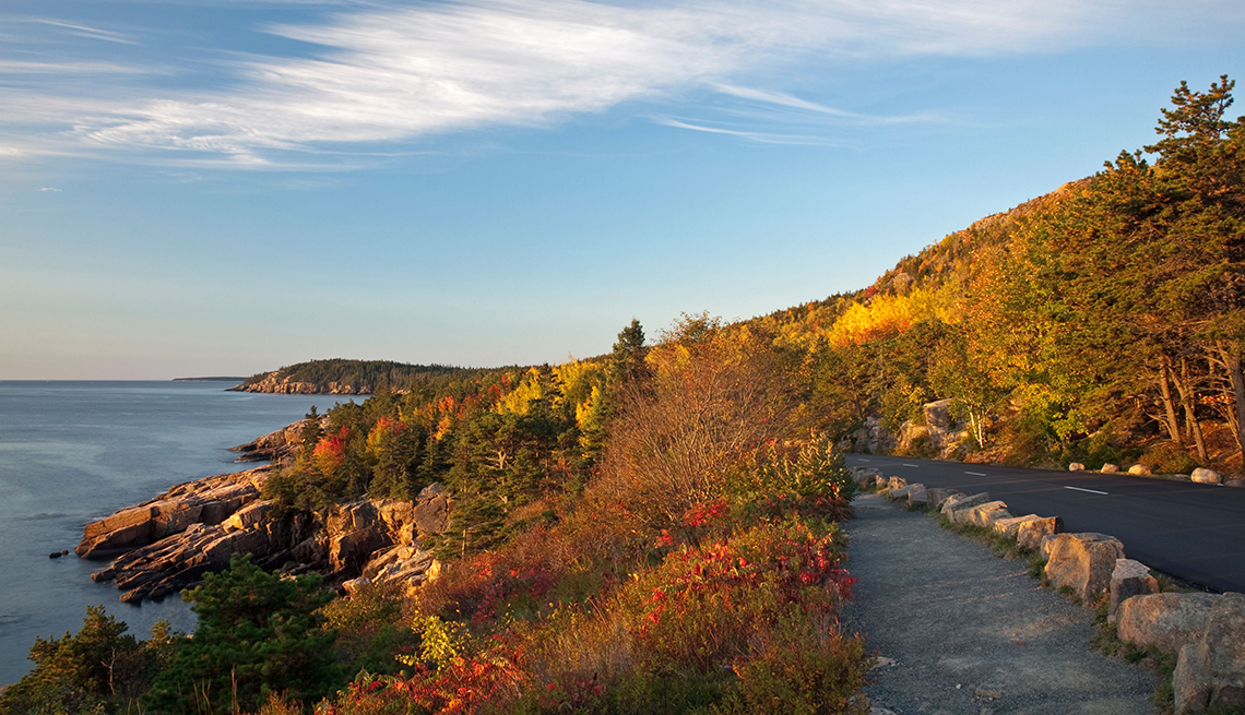 Fall view of the shoreline at Acadia National Park, Maine, USA