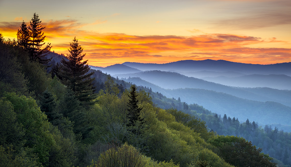 Sunset At The Great Smoky Mountains In Tennessee, Best National Parks