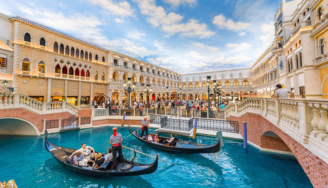 Gondolas In The Grand Canal At The Venetian Hotel In Las Vegas, Second Honeymoon Destinations