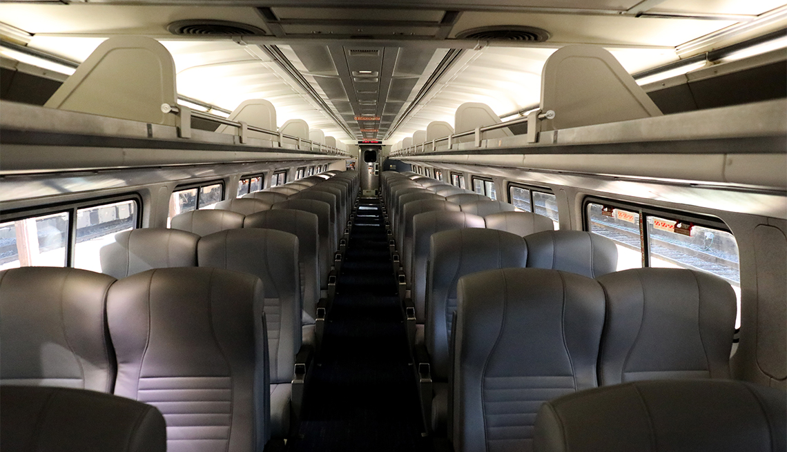 An empty Amtrak car is shown pulling out of Union Station