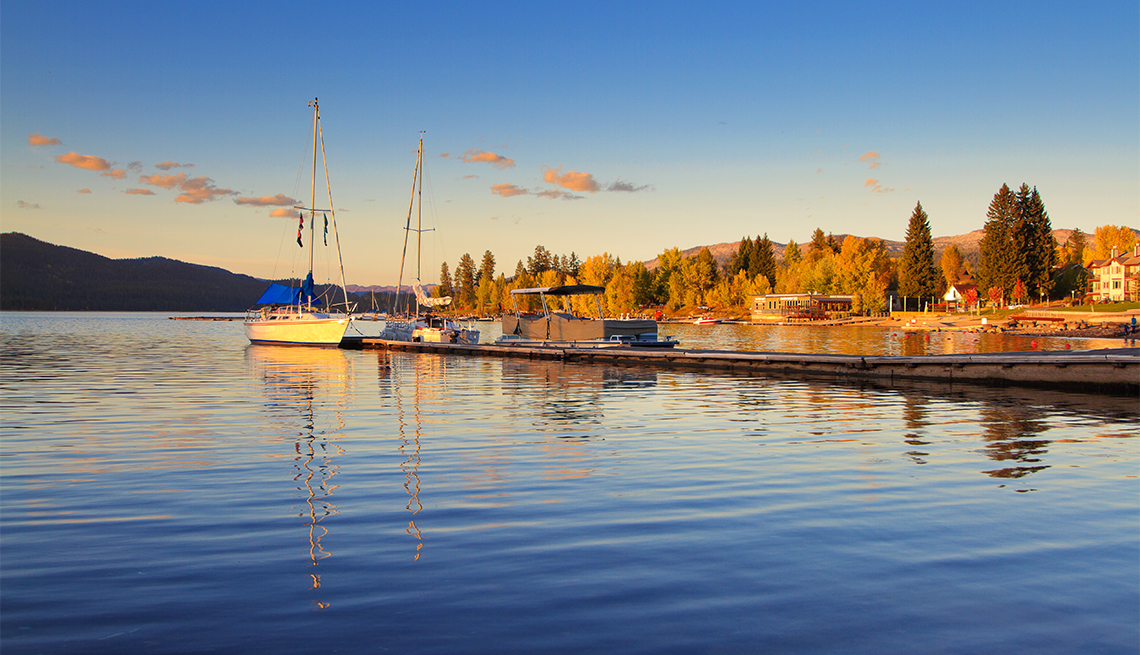 item 5 of Gallery image - Autumn sunset over main marina area in central McCall, Idaho, a popular mountain tourist destination town on the shores of Payette Lake