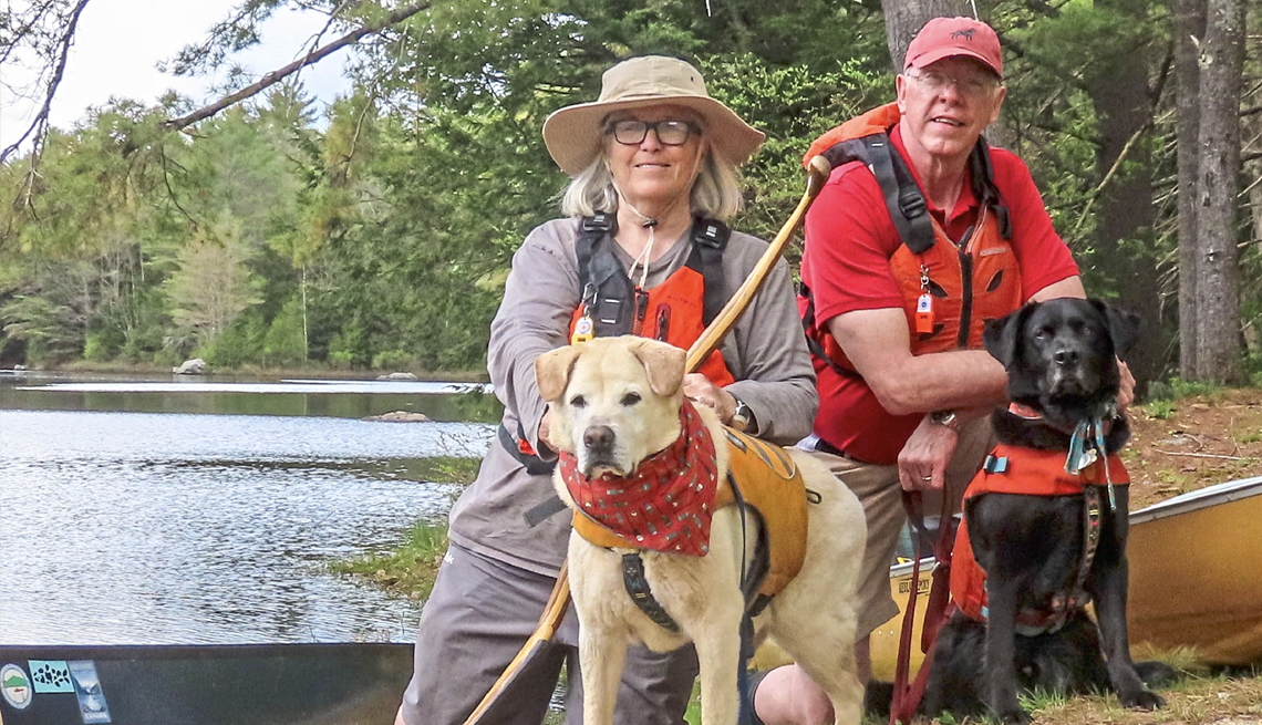 sheila and duncan goss visit danbury bog in new hampshire with their dogs gryphon and edgar