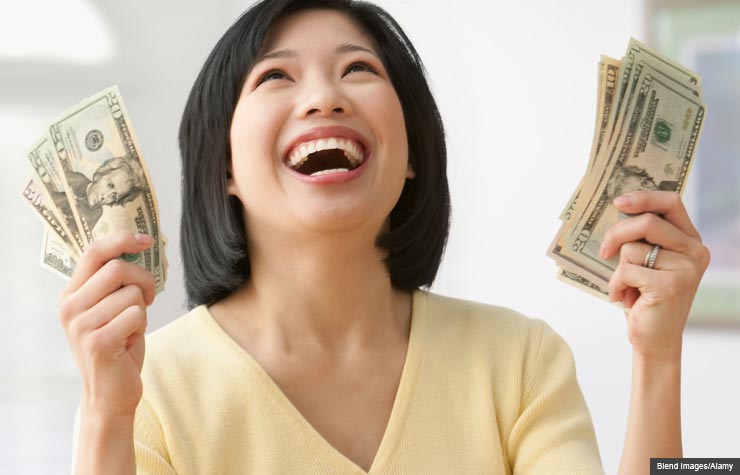 Smiling woman money, Sweepstakes changes your life 