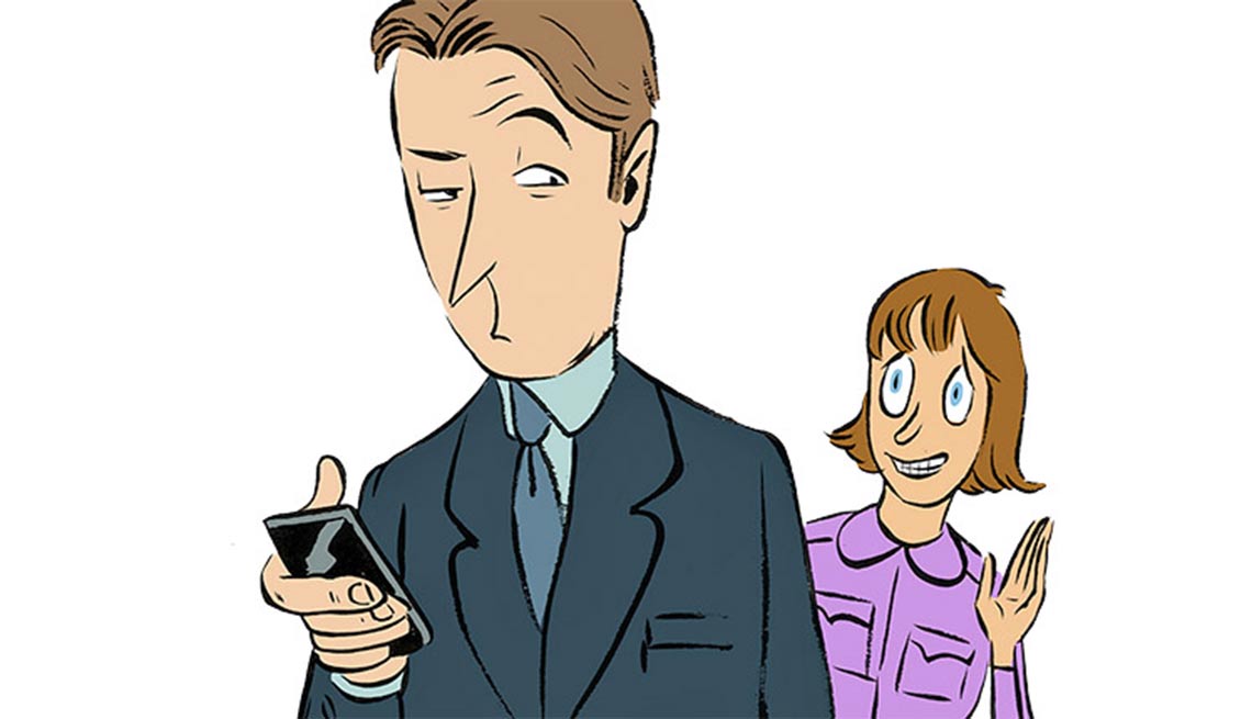 Illustración de una mujer y un hombre hablando por celular